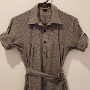 Theory Cinch Belted Gingham Shirt Dress w Pockets